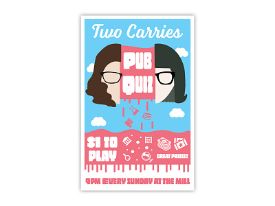 Two Carries Pub Quiz Poster flyer illustrator poster vector