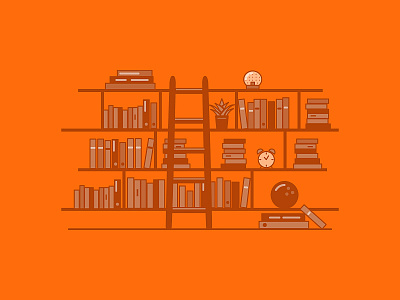Library books education ladder library orange shelves xero