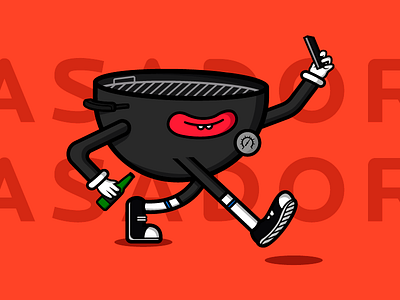 Grill beef beer character charcoal grill griller illustration meet selfie sunday walk weber