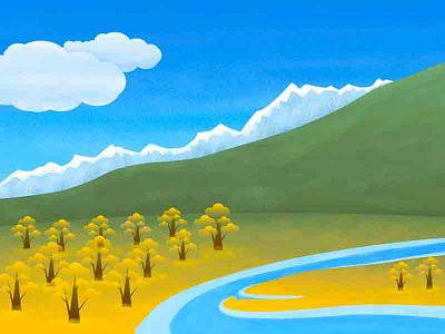Tree illustration on the plateau brush design flat illustration ps