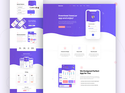 SaasLar - App Landing Page adobe xd app app design app landing clean ui colorful grid layout design layout exploration layout variation saas app saas landing page saas website trendy ui user interface