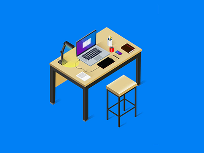 isometric work desk art blue branding creative design flat flatdesign flatillustration isometric isometricart vector vectorart