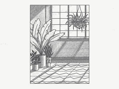 Morning Light clips dark glow illustration light plants pots rug shadow window