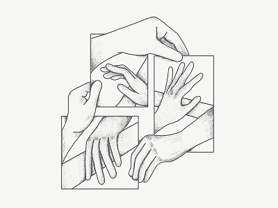 Hands boxes connected drawing escheresque grabbing hands holding illustration texture