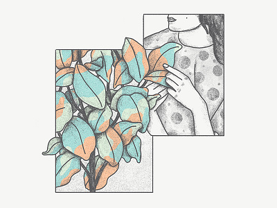Touch doodle dots drawing girl grain illustration leaves nature pattern plants texture woman