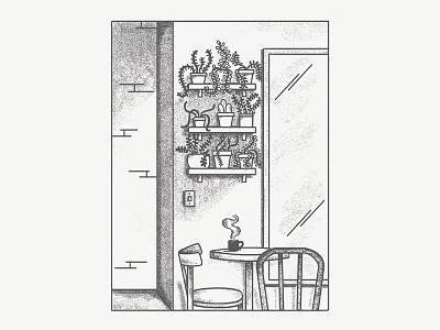 Coffee Shop brick coffee drawing grain illustration lithographic plants table texture window