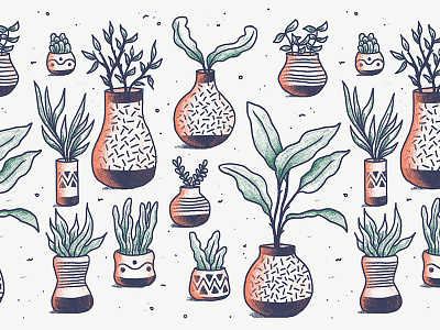 Pots Of Plants Pattern grain lines pattern patterns plants pots shapes succulents texture vases