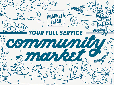Market Fresh Mural bread character drawing fish fruits illustration lettering meats mural type