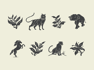 Illustrations cheetah coffee elephant horse icon icons illustration line work mark tiger
