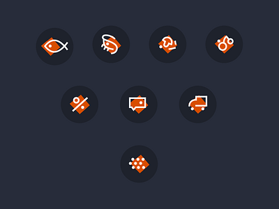 Wild fish — icon set buttons comment crib delivery fish fishing fruit icon set icons lu4 mark mushrooms ocean river sale set web web design wild