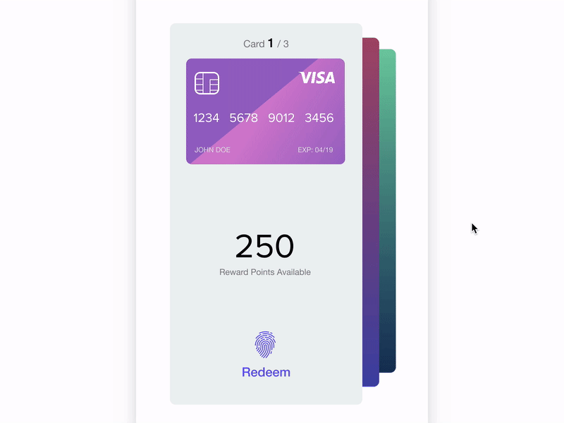 Redeem reward points credit card card animation card ui invision studio mobile animation redeem points ui designs