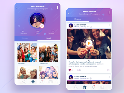 User profile app collection layout mobie news feed post uidesign user profile