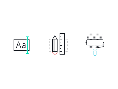Designer's toolkit design icons illustration paint pencil pixel roller ruler type