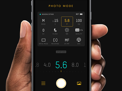 Unleashed — Aperture 5.8 app camera control dark ui ios pictograms remote technical