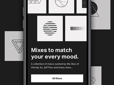 Mixes to match your every mood. dark iphone mobile music site typography web