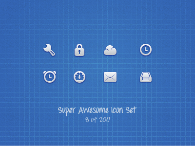 Super Awesome Icon Set (Preview 1) alarm alarm clock clock cloud dashboard icon set icons inbox lock mail padlock spanner ui