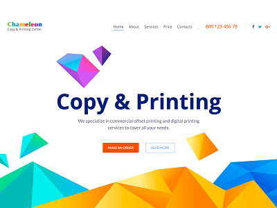 Chameleon Copy-Printing Services One Page Template company copying copying services graphic design gt3themes gutenberg one page design one page template photocopying printing services responsive scanning single page design studio type design typing typography