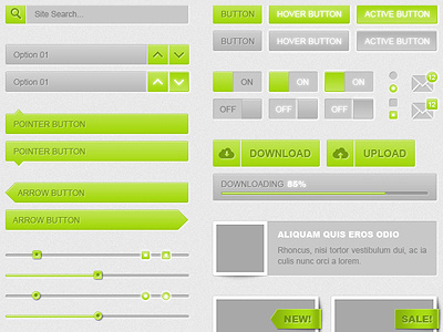 Web Ui Kit app button design green photoshop slider ui web