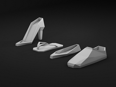 Low Poly Kicks c4d flip flops greyscale high heels infographic low poly low tops monopoly physical render shoes vans