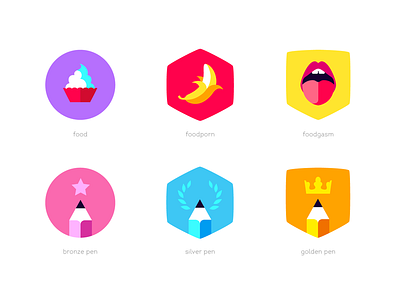 Achievment icons achievements clean design colorful design flat flat design flat icon food fun icon icon set icons medals minimal pop art trophy vector vibrant colors web