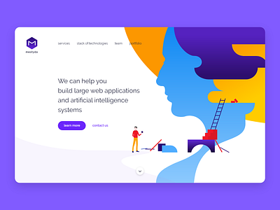 Meotyda first screen ai artificial intelligence clean design colorful colorfull design desktop gradient illustraion landing page main page pop art silhouette trend 2019 ui vector vector illustration vibrant colors web webdesign