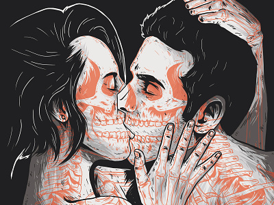 ♀ = ♂ couple design dribbble equality illustration kiss skull
