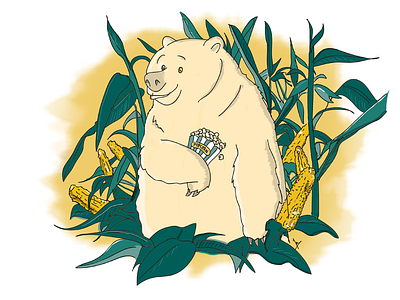 Septembear bear calendar corn digitalart digitalpainting illustration popcorn september