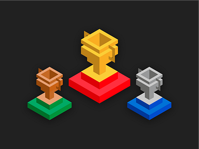 Trophies bronze gold graphic design isometric primary colors silver success trophies win