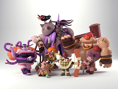 9 characters 3d cinema 4d modeling sculpting zbrush