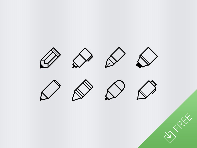 Writing Utensils - free icon set pen pencil eraser art artist doodle drawing marker free icon ui freebie