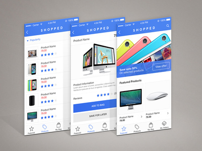 Shopped online app store UI