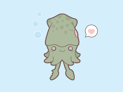 Underwater Kawaii Squid animal flat how to icon illustration illustrator outline squid tutorial zombie