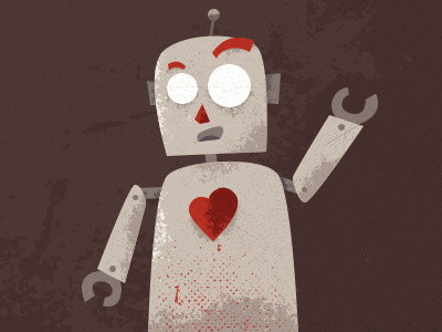 Toby brushes cartoon grunge illustration love robot texture