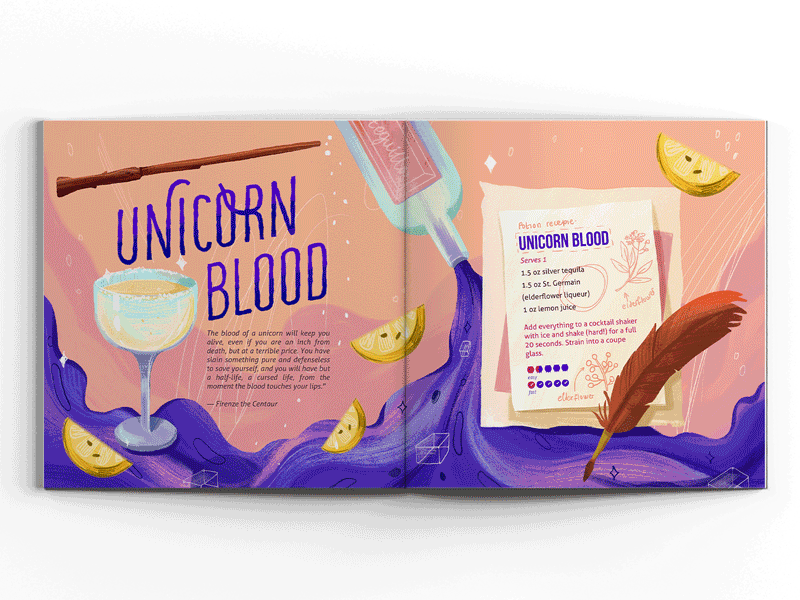 Harry potter cookbook | Advance potion cocktails animation art book design book illustration branding cookbook cooking design gif graphic harry potter harrypotter illustration illustration art illustrations layout poster potions typography unicorn