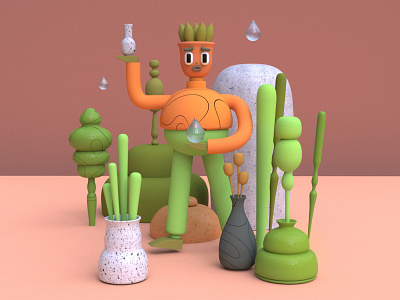 Sad gardener 3d illustration