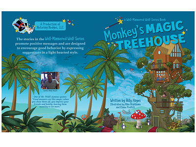 Monkey's Magic Treehouse animal bookcoverdesign books cartoon childrensbooks design digitalcolor illustration ink monkey rabbit wolf