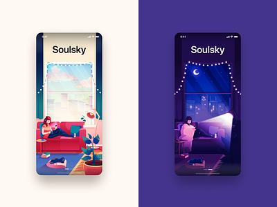 App Onboarding - Day & Night app application chat clean concept cozy creative day design illustration meet new people night onboarding steps ui ui design