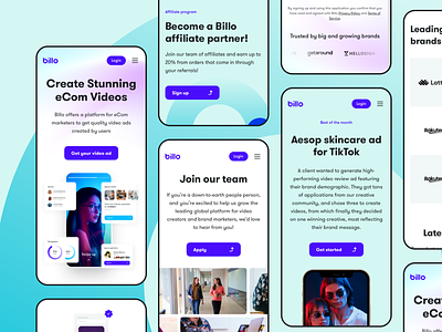 Billo - Mobile Layout design interface mobile layout platform responsive saas identity saas responsive ui design uiux user experience video marketing vivid motion web design