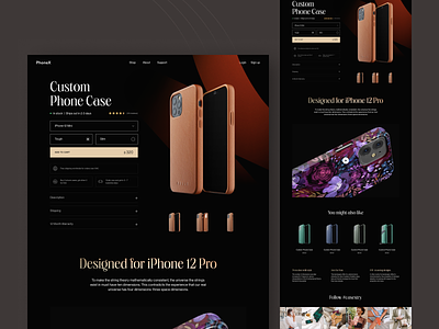 Phone Case UI - Product Page clean customizer dark design landing page phone product page serif ui ui design ux