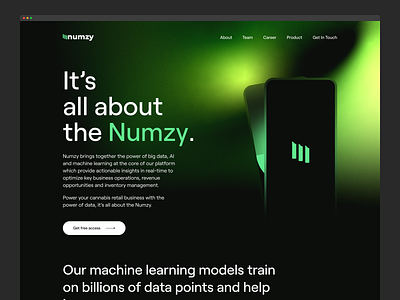 Numzy - Landing Page Concept ai big data blur clean design gradient green landing page saas ui ui design ux vivid motion