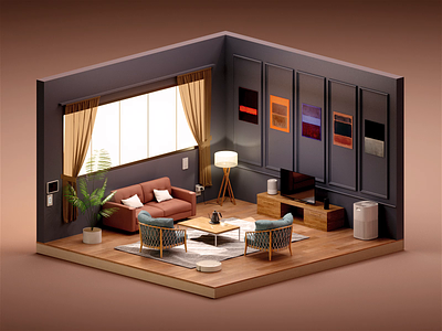 VeSync - Smart Home - Living Room 3d 3d isometric animation automation design house interior isometric home living room smart