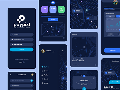 Paypixl - Mobile Application app cards clean design drone imagery ios iphone map mobile ui payment product ui ui design ux