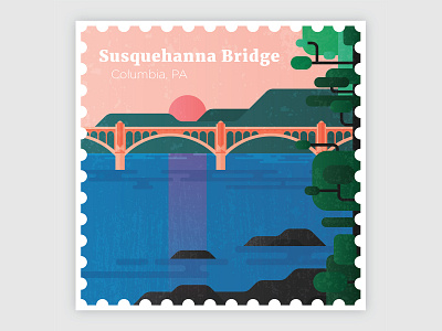 Susquehanna Bridge Stamp design history illustration landscape vector