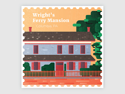 Wright's Ferry Mansion Stamp design history illustration landscape vector