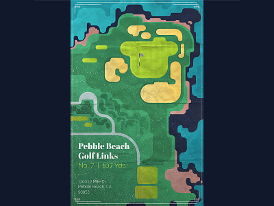 Pebble Beach: Hole 7 design golf illustration landscape poster texture vector