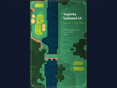 Augusta National GC: Hole 12 design golf illustration poster texture vector