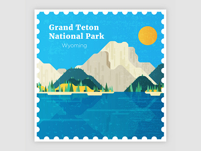 Grand Teton National Park Stamp design history illustration landscape national park texture vector