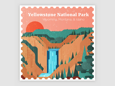 Yellowstone National Park Stamp design history illustration landscape national park texture vector