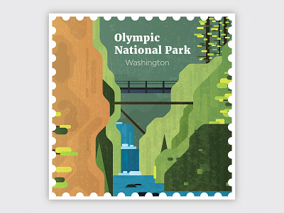 Olympic National Park Stamp design history illustration landscape national park texture vector