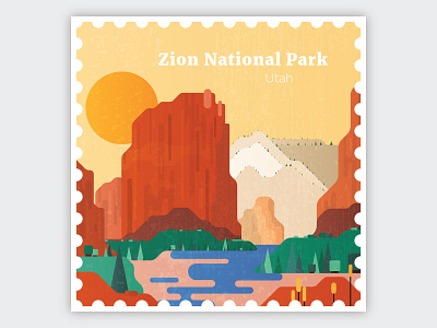 Zion National Park Stamp design flat history illustration landscape national park poster texture vector